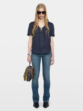 Zadig & Voltaire Terzo Satin Blouse in Encre Blue M